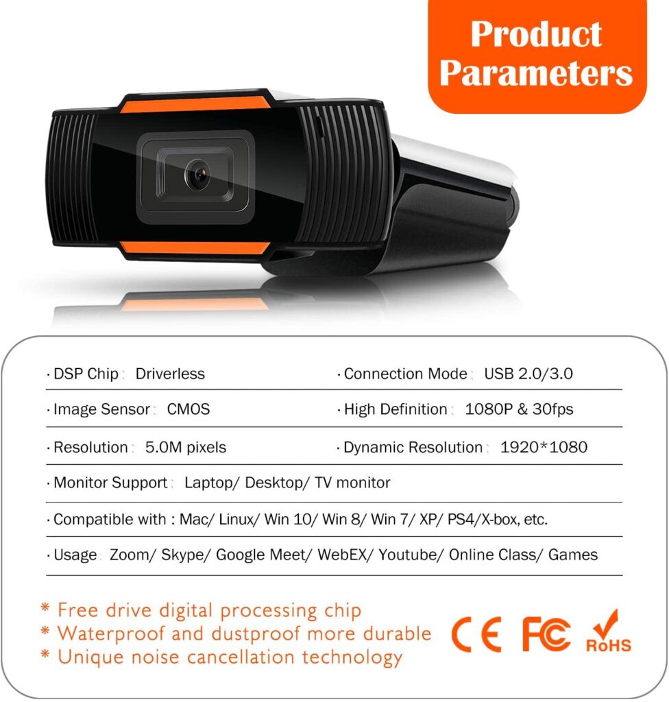 Jigerjs Webcam Full HD 1080p 30 FPS avec Micro Intégré, Web Caméra