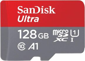 SanDisk 128GB Ultra MicroSDXC UHS-I Memory Card with Adapter – 100MB/s, C10, U1, Full HD, A1, Micro SD Card – SDSQUAR-128G-GN6MA