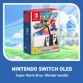 Console Nintendo Switch OLED Blanche + Super Mario Bros Wonder (Pré-installé) + Abonnement Nintendo Online 12 Mois