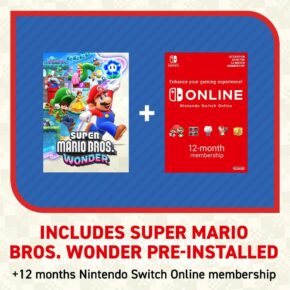 Console Nintendo Switch OLED Blanche + Super Mario Bros Wonder (Pré-installé) + Abonnement Nintendo Online 12 Mois