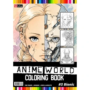 Anime World Coloring Book #3 Bionic – Livre de Coloriage Manga A4 à Spirale – 100 Pages
