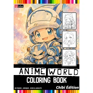 Anime World Coloring Book – Chibi Édition – Livre de Coloriage Manga 50 Pages